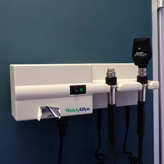 Wall-mounted diagnostic set used during examinations