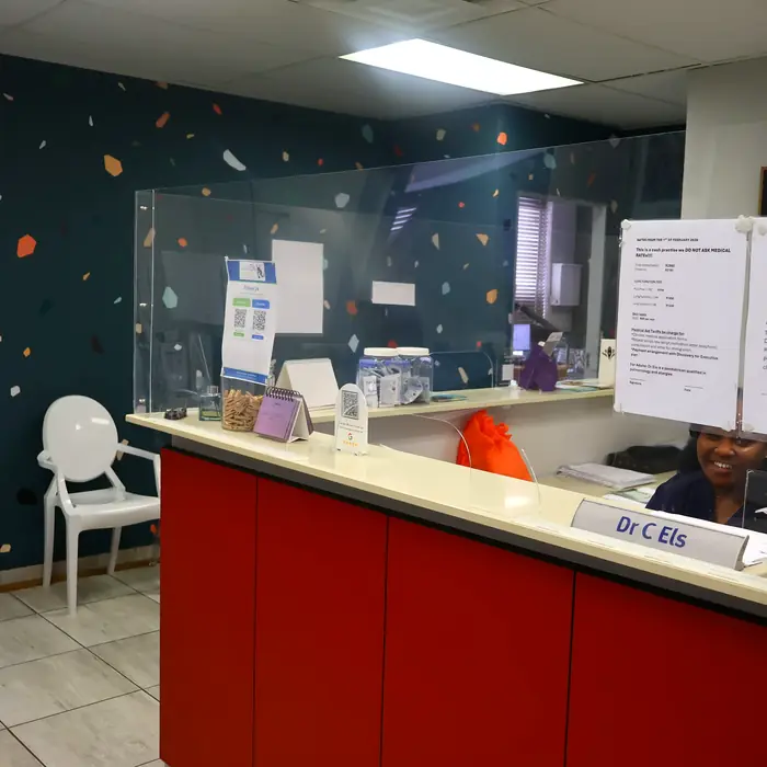 Reception desk at the practice
